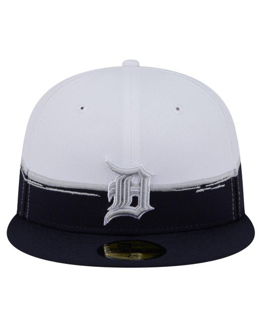 KTZ Blue Navy/white Detroit Tigers Paint Stroke 59fiftyâ Fitted Hat for men