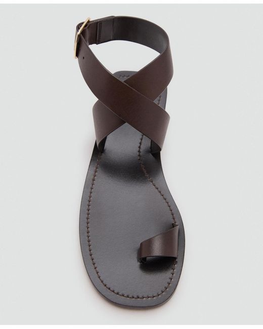 Mango Natural Flat Leather Sandals