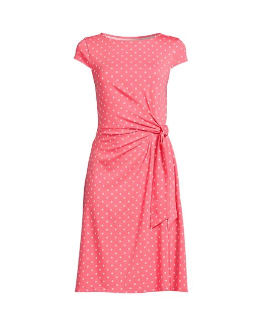 Lands' End Pink Cap Sleeve Tie Waist Dress