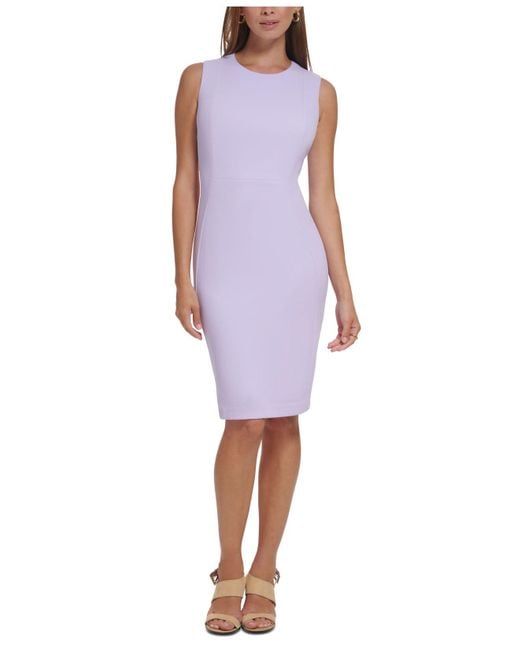 Calvin Klein Purple Sleeveless Scuba Crepe Sheath Dress