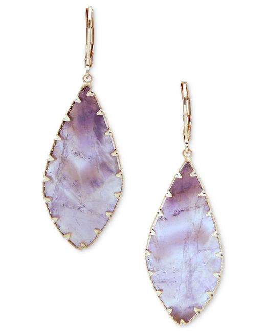 Lonna & Lilly Purple Gold-tone Large Flat Stone Drop Earrings