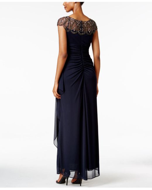 Xscape Synthetic Petite Embellished Illusion Gown in Navy Blue (Blue ...