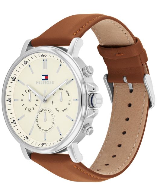 Tommy Hilfiger Natural Multifunction Brown Leather Watch 44mm for men