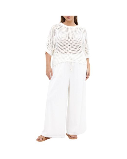 City Chic White Plus Size Crochet Knit Top