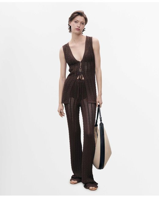 Mango White Openwork Bow Closure Knit Vest