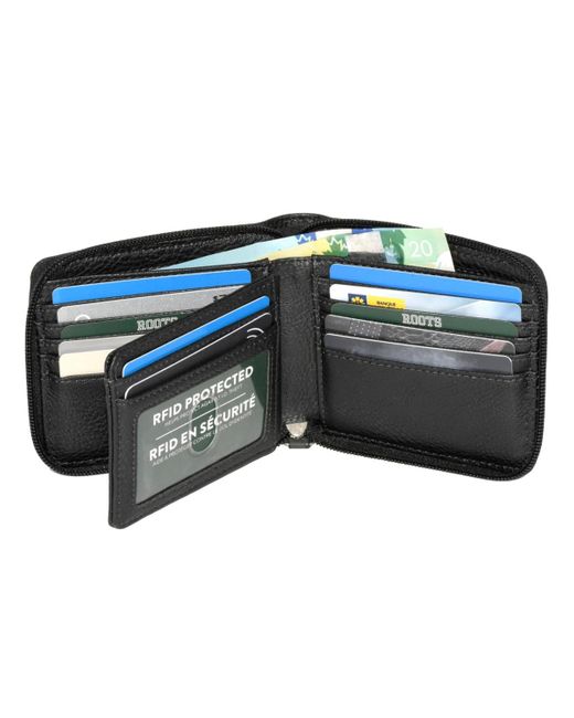 ROOTS Black Men Zipper Around Wallet With Center Wing for men