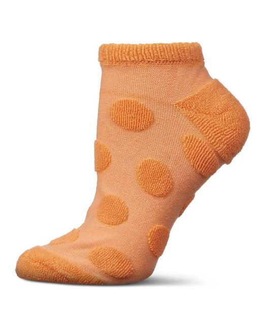 Memoi Orange Terry Dot Low Cut Socks