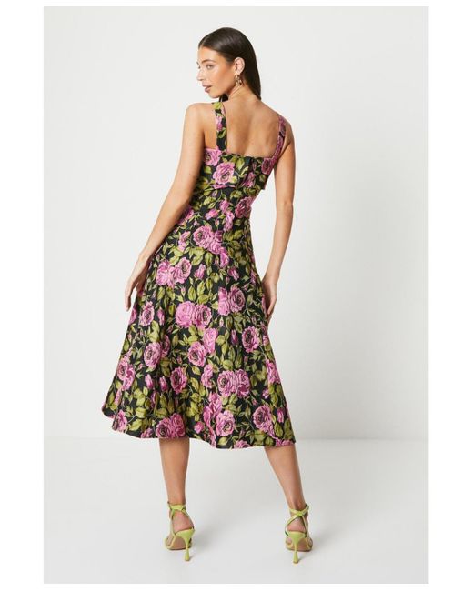 Coast White Wide Strap Jacquard Midi Dress