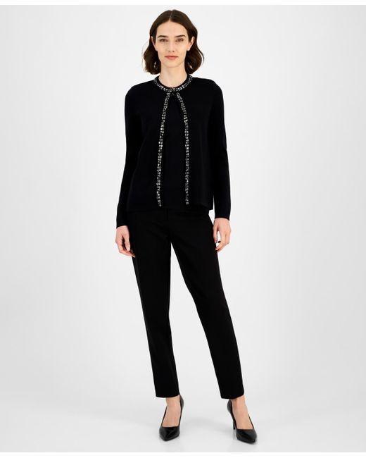 Anne Klein Black Rhinestone-trim Cardigan