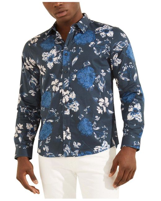 Guess Cotton Luxe Camelia Cascade Shirt in Blue for Men - Lyst