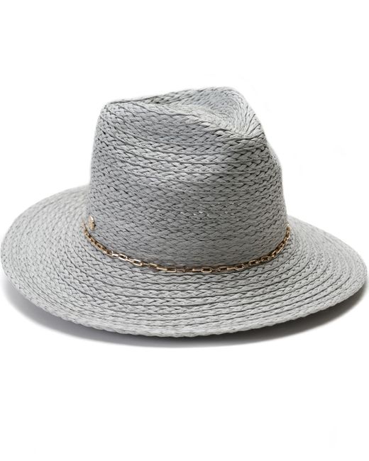 Vince Camuto Gray Chain Trim Oversized Straw Panama Hat