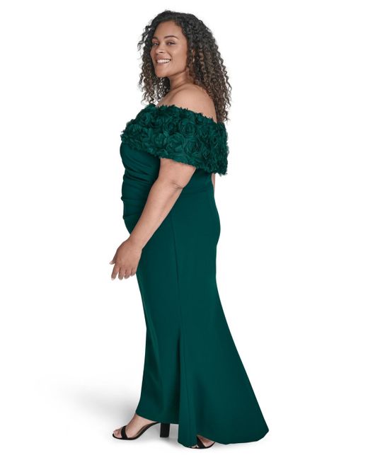 Eliza J Green Plus Size Rosette-trim Off-the-shoulder Evening Gown