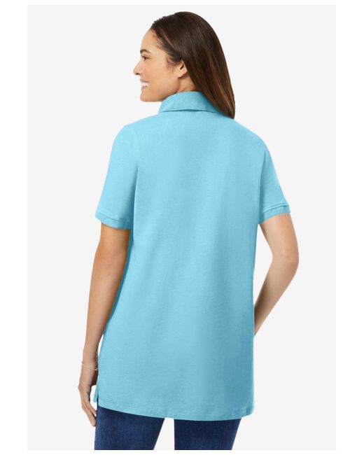 Woman Within Blue Plus Size Within Perfect Short-sleeve Polo Shirt