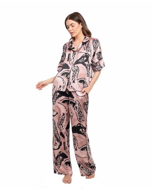 MIDNIGHT BAKERY White 2-piece Printed Top And Pants Pajama Set