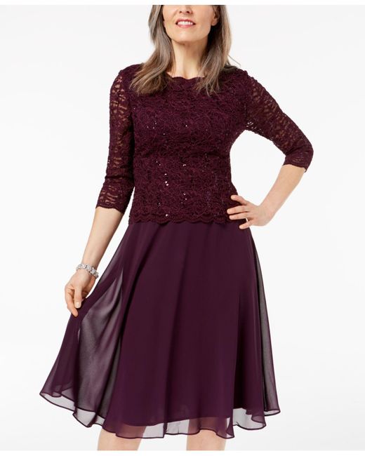 alex evenings sequined lace contrast dress