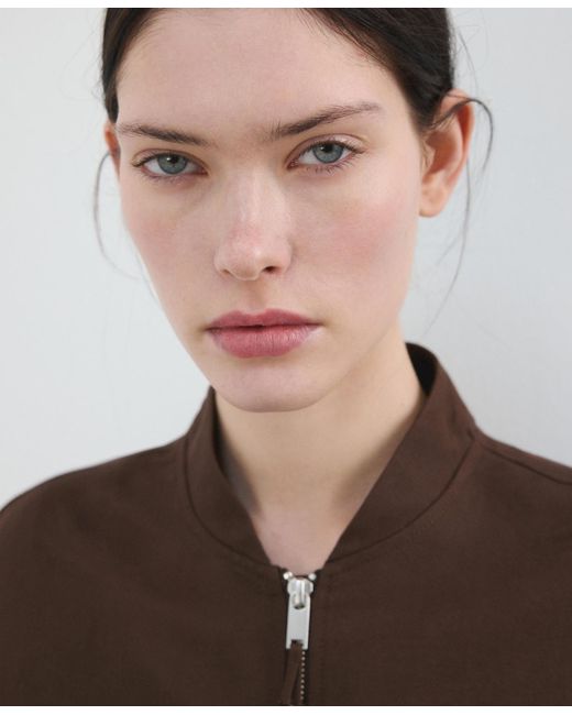 Mango Brown Linen Bomber Jacket