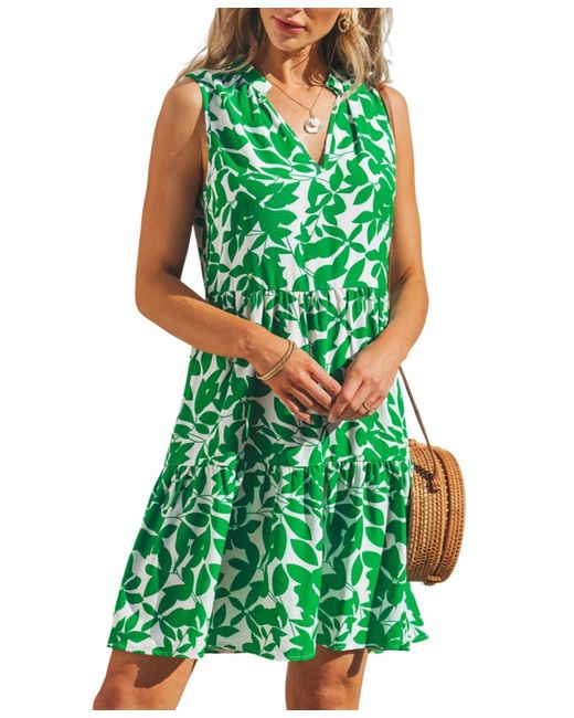 CUPSHE Green Bright Tropics Sleeveless A-shape Mini Beach Dress