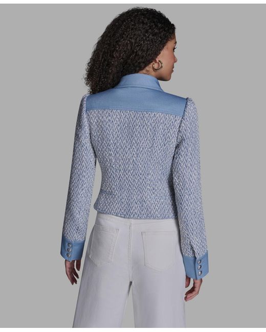 BCBGMAXAZRIA Blue Chambray Collared Long-sleeve Jacket