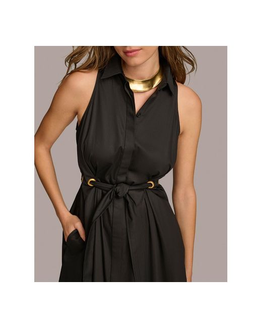 Donna Karan Black Sleeveless Cotton Fit & Flare Shirtdress