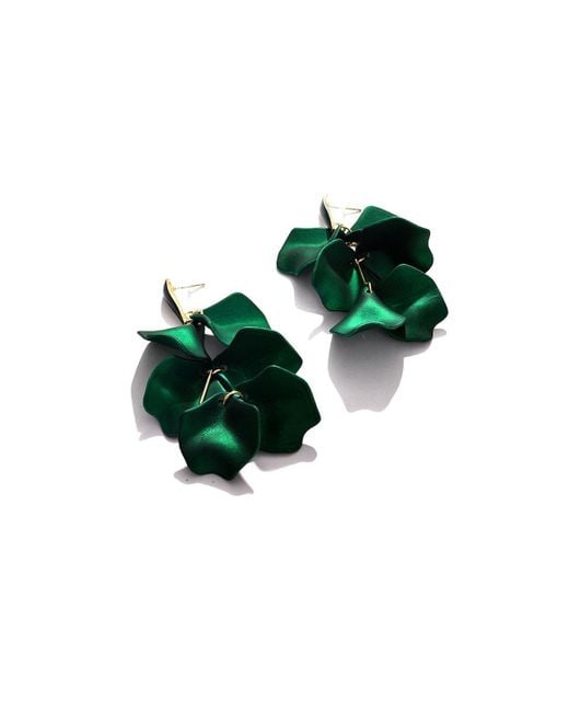 SOH Green Metallic Petal Drop Earrings