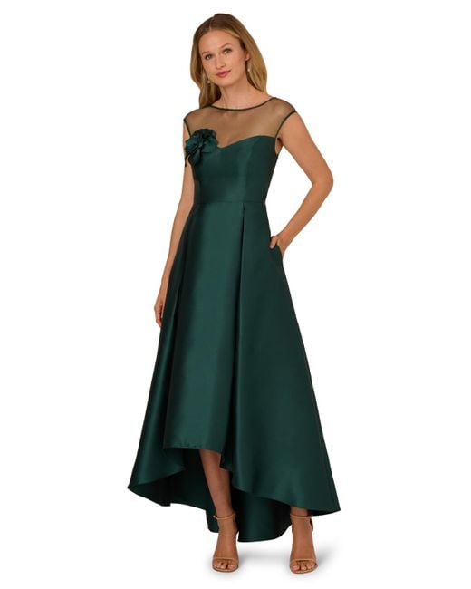 Adrianna Papell Boat Neck Floral Mesh Dress in Green | Lyst