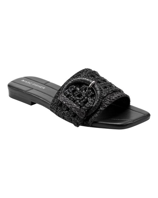 Marc Fisher Black Loree Square Toe Slip-on Flat Sandals