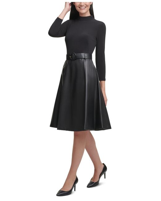 calvin klein faux suede a line dress