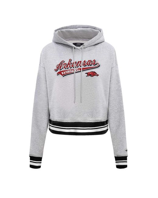 Pro Standard Gray Arkansas Razorbacks Script Tail Fleece Cropped Pullover Hoodie
