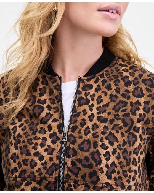 On 34th Brown Leopard Print Bubble-hem Bomber Jacket