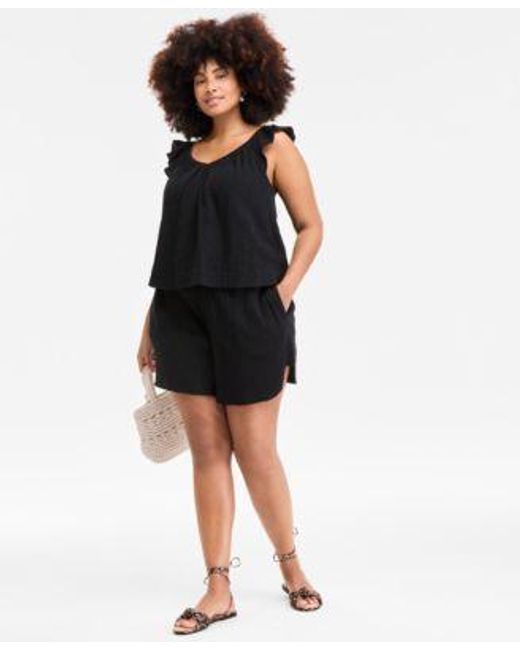 On 34th White Trendy Plus Size Gauze Top Shorts Exclusively At Macys