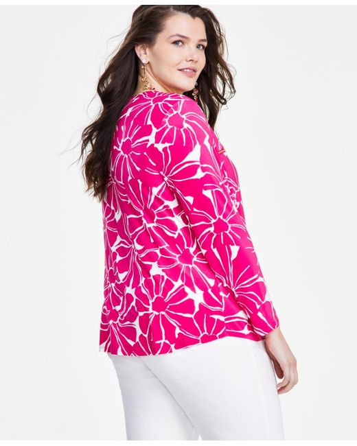 INC International Concepts Pink Plus Size Zip-pocket Top