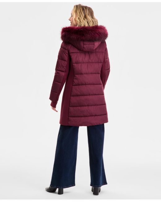 Michael Kors Red Michael Faux-fur-trim Hooded Puffer Coat
