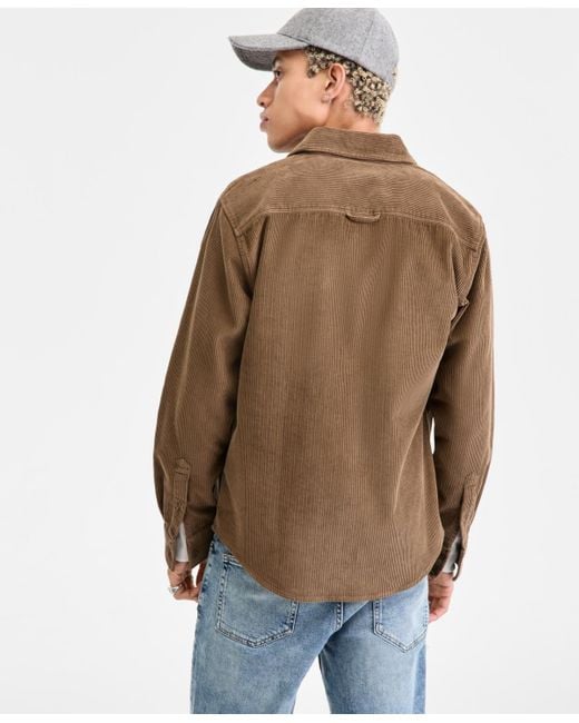 Sun & Stone Brown Sun + Stone Long Sleeve Button-front Corduroy Shirt for men
