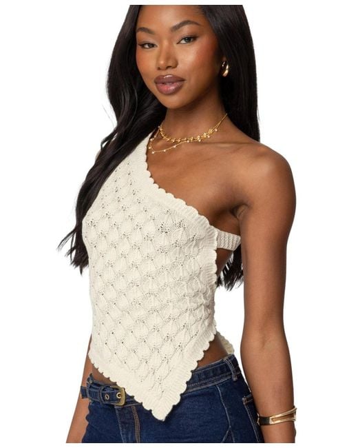 Edikted White Codi Backless Asymmetric Knit Top