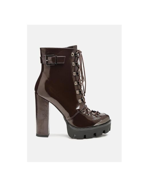 LONDON RAG Brown Lobra High Heel Lace Up Ankle Boots