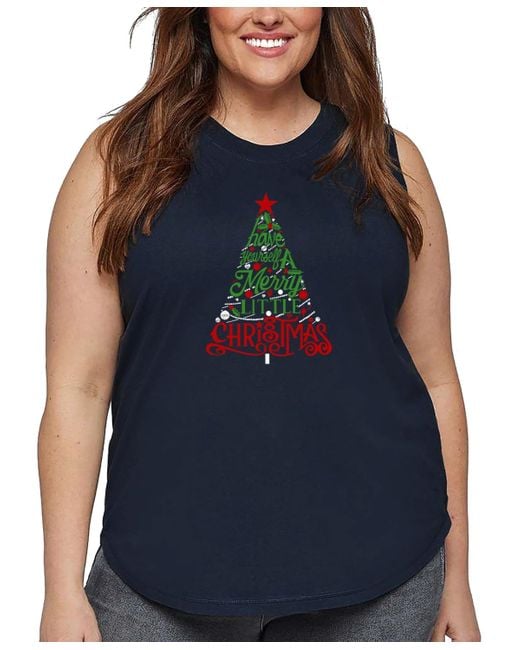LA Pop Art Blue Plus Size Have Yourself A Merry Little Christmas Word Art Tank Top