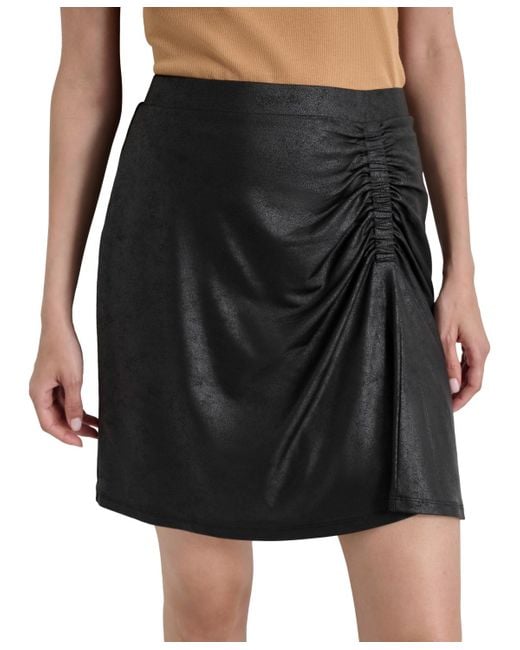 DKNY Black Ruched Polyester Mini Skirt