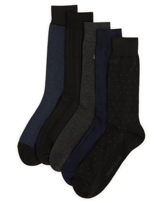 Perry Ellis Black Herringbone Patterned Texture Socks for men