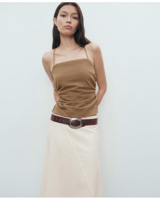 Mango Natural Asymmetrical Cotton Midi Skirt