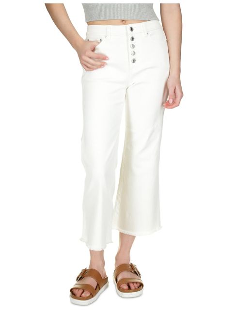 Michael Kors White Michael Petite Multi-button Frayed-hem Cropped Denim Jeans