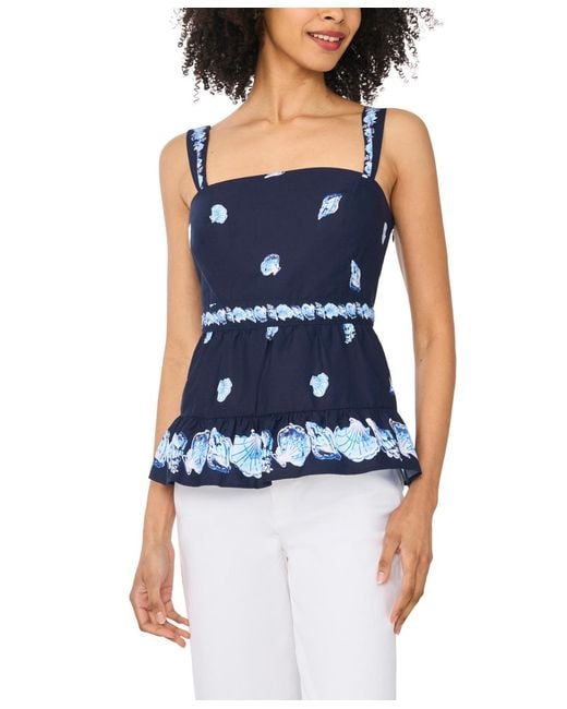 Cece Blue Wide Strap Square Neck Top