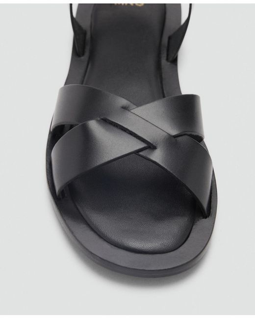 Mango Black Buckle Strap Leather Sandals
