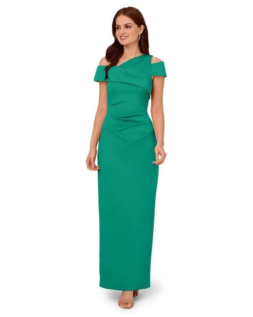 Adrianna Papell Asymmetrical Ruched Gown in Green | Lyst