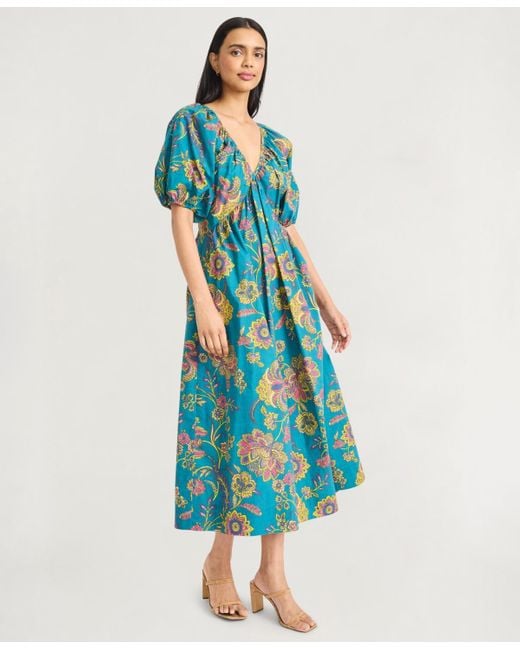 The Good Journey Blue Paisley Printed Midi Dress