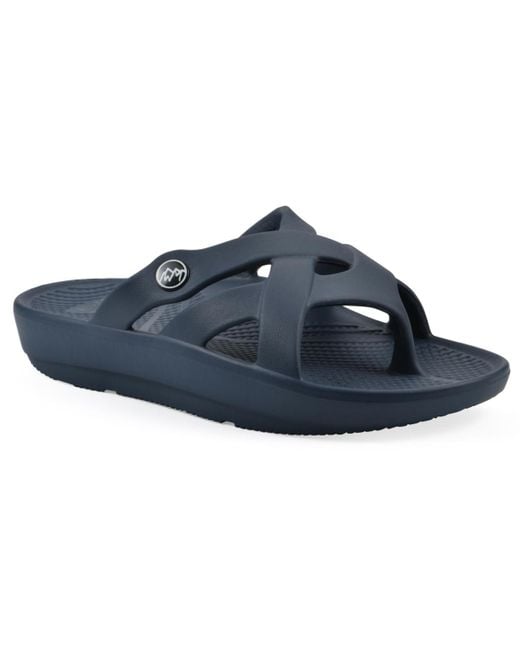 White Mountain Blue Rip Round Toe Flat Sandals