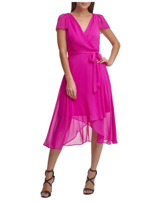 DKNY Synthetic Short-sleeve Faux-wrap 