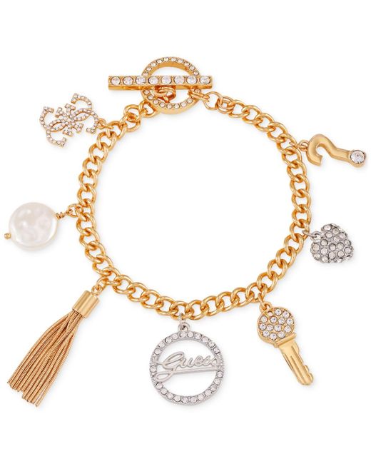 Guess Metallic Two-tone Crystal Charm toggle Bracelet