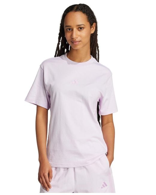 Adidas White Cotton Essentials 3-stripe T-shirt