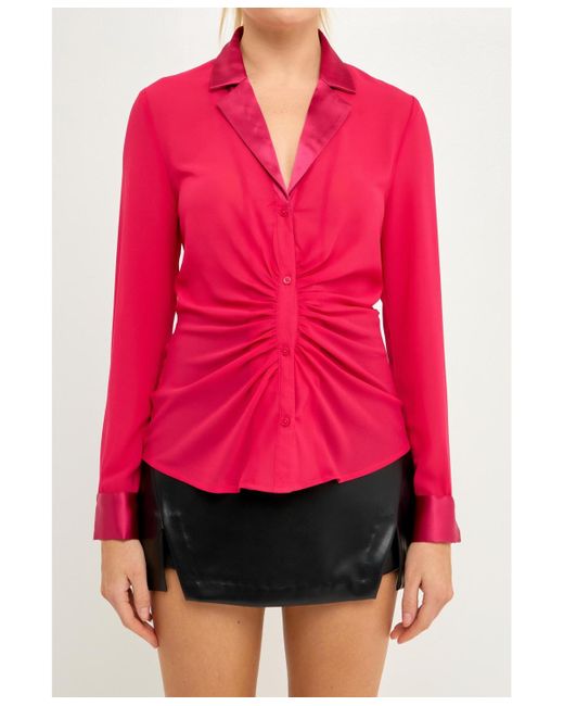 Endless Rose Red Front Ruched Chiffon Blouse