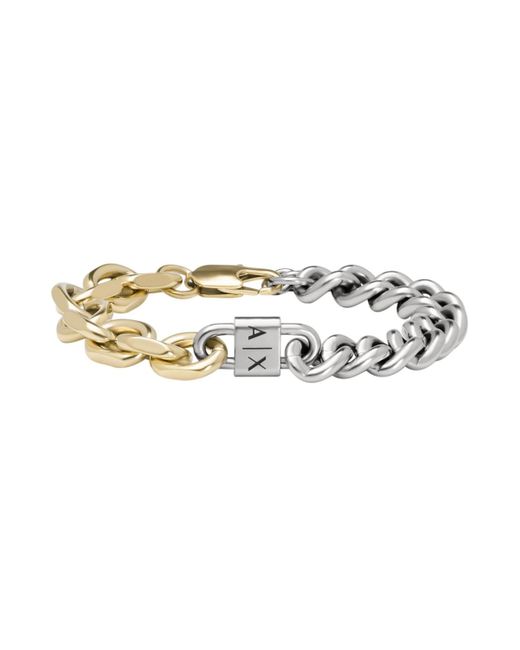 Armani Exchange White Two-tone Stainless Steel Chain Bracelet for men
